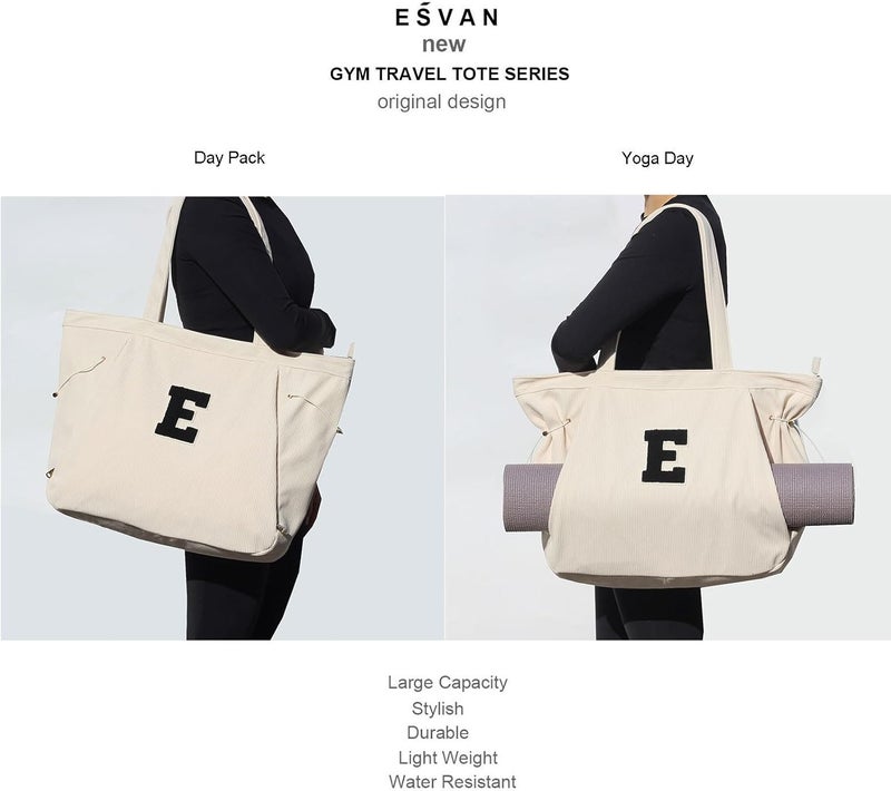 ESVAN Corduroy Yoga Tote Bag Gifts for Women Drawstring Yoga Mat Bag for Office Workout Travel Carryall Pilates Gym - Image 4